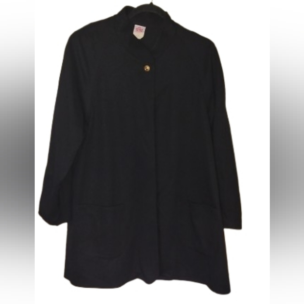 Graff Black One Button Coat Blazer Wool Blend Women's 12 Vintage